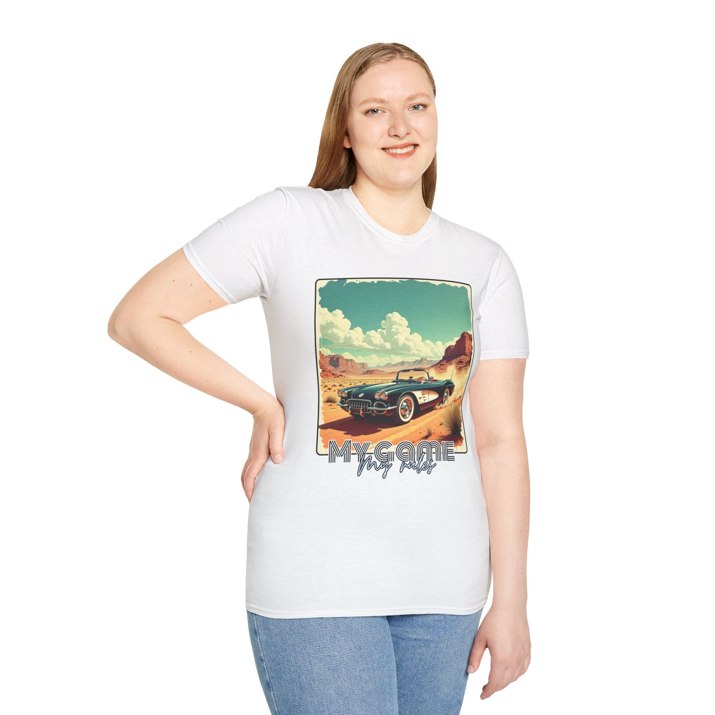 Vintage Car Graphic Unisex Softstyle T-Shirt - Perfect for Road Trip Lovers ,sport,car