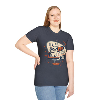 Cat T-Shirt — "Living with a Cat is Basically Having a Furry CEO" Retro Graphic