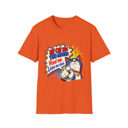 Cat T-Shirt — "My Cat Has Two Moods: Feed Me, Leave Me Alone" Funny Retro Comic Tee