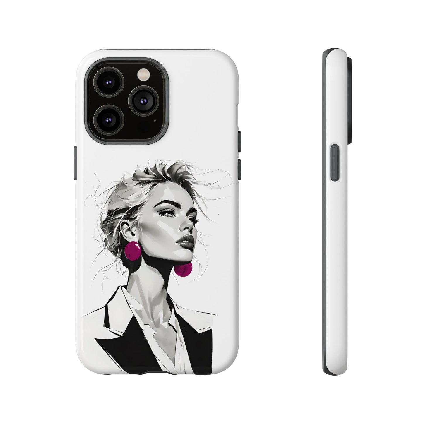 Phone Case — Chic Portrait with Pink Earrings (Stylish Protective Tough Case)