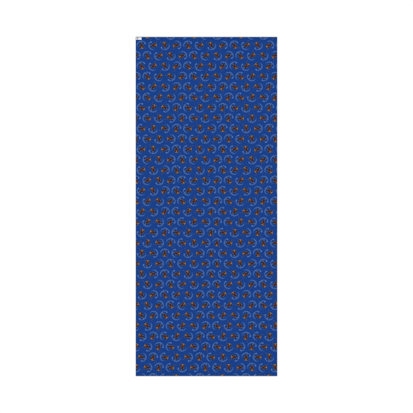 Blue Holiday Wrapping Paper with Reindeer & "Merry Christmas" Pattern