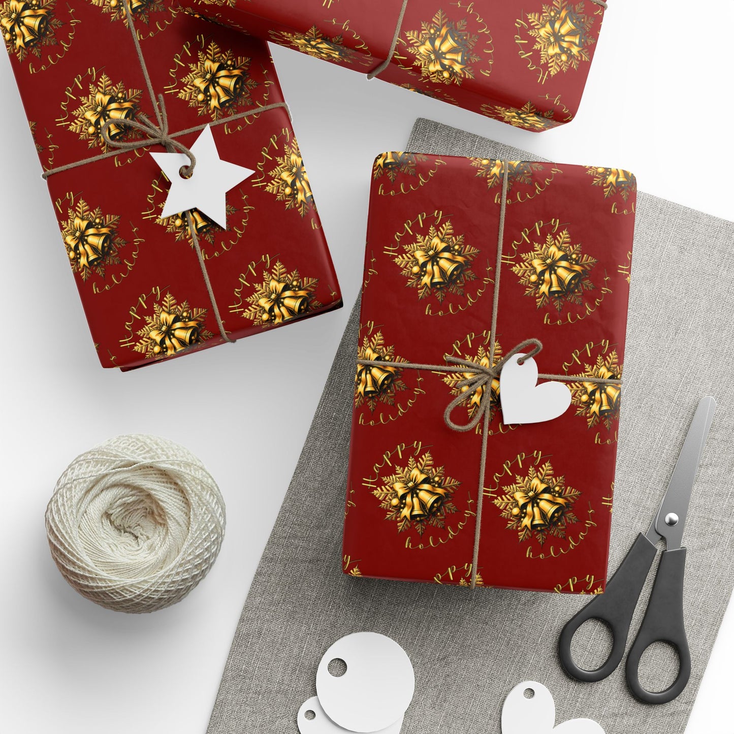 Wrapping Paper Roll — Red & Gold Leaf Pattern Holiday Gift Wrap