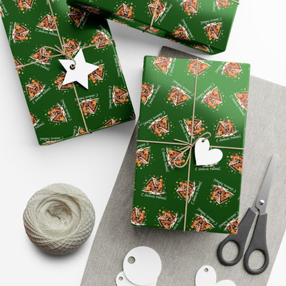 Gift Wrap Paper - Festive Green Holiday Pattern with Gingerbread Houses