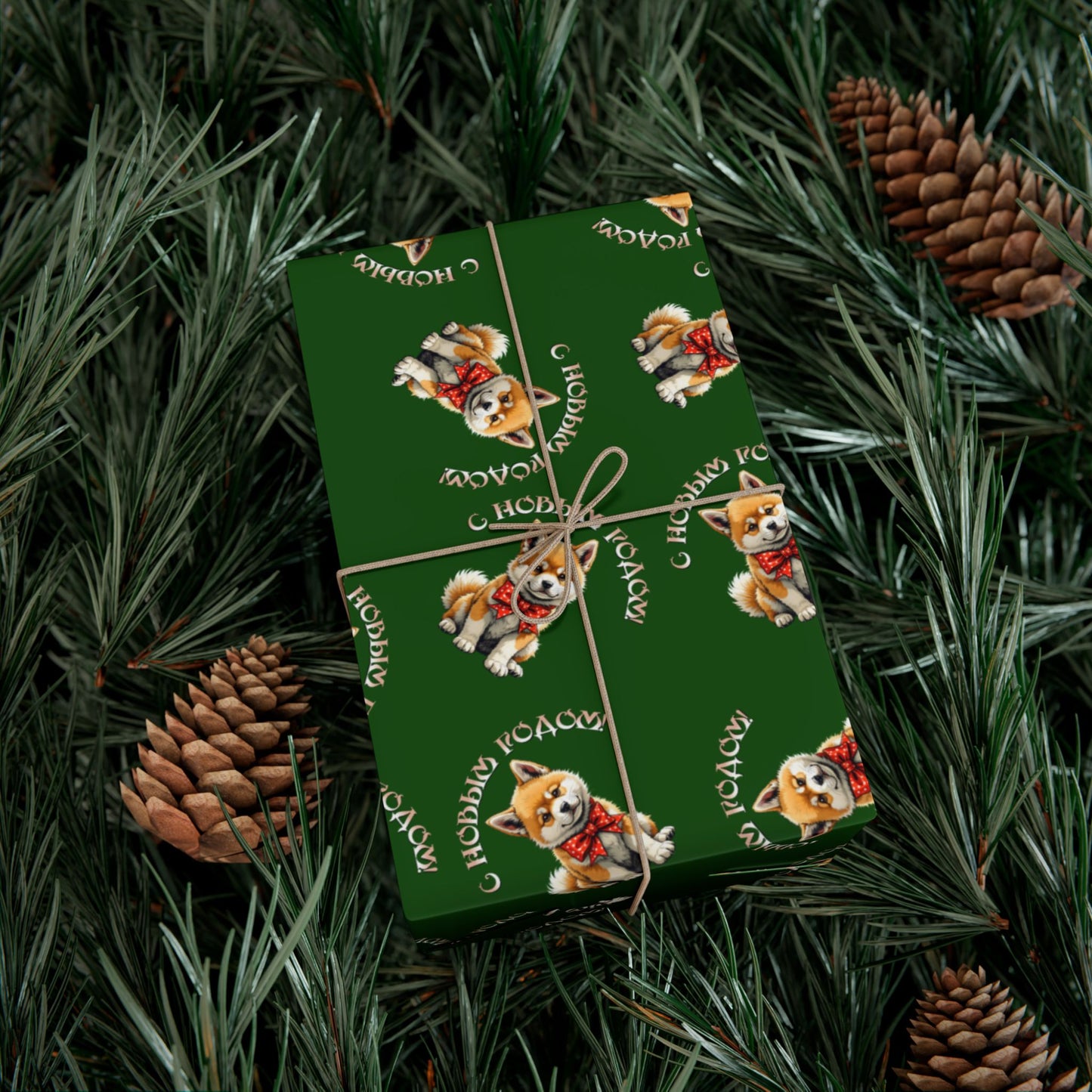 Christmas Corgi Gift Wrap Paper – Green Holiday Wrapping Sheets with Cute Dog Pattern