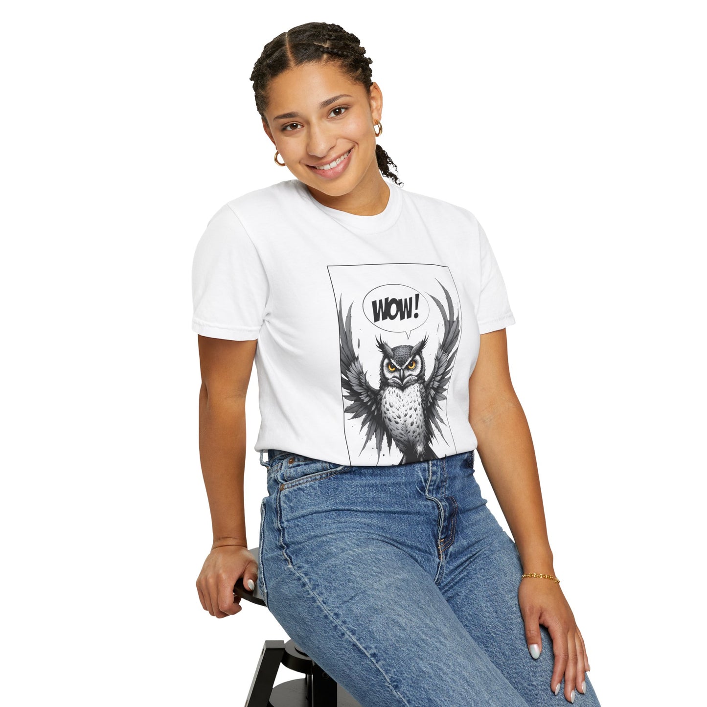 Owl Graphic T-Shirt — 'WOW!' Illustrated Night Owl Tee