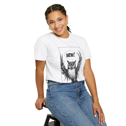 Owl Graphic T-Shirt — 'WOW!' Illustrated Night Owl Tee