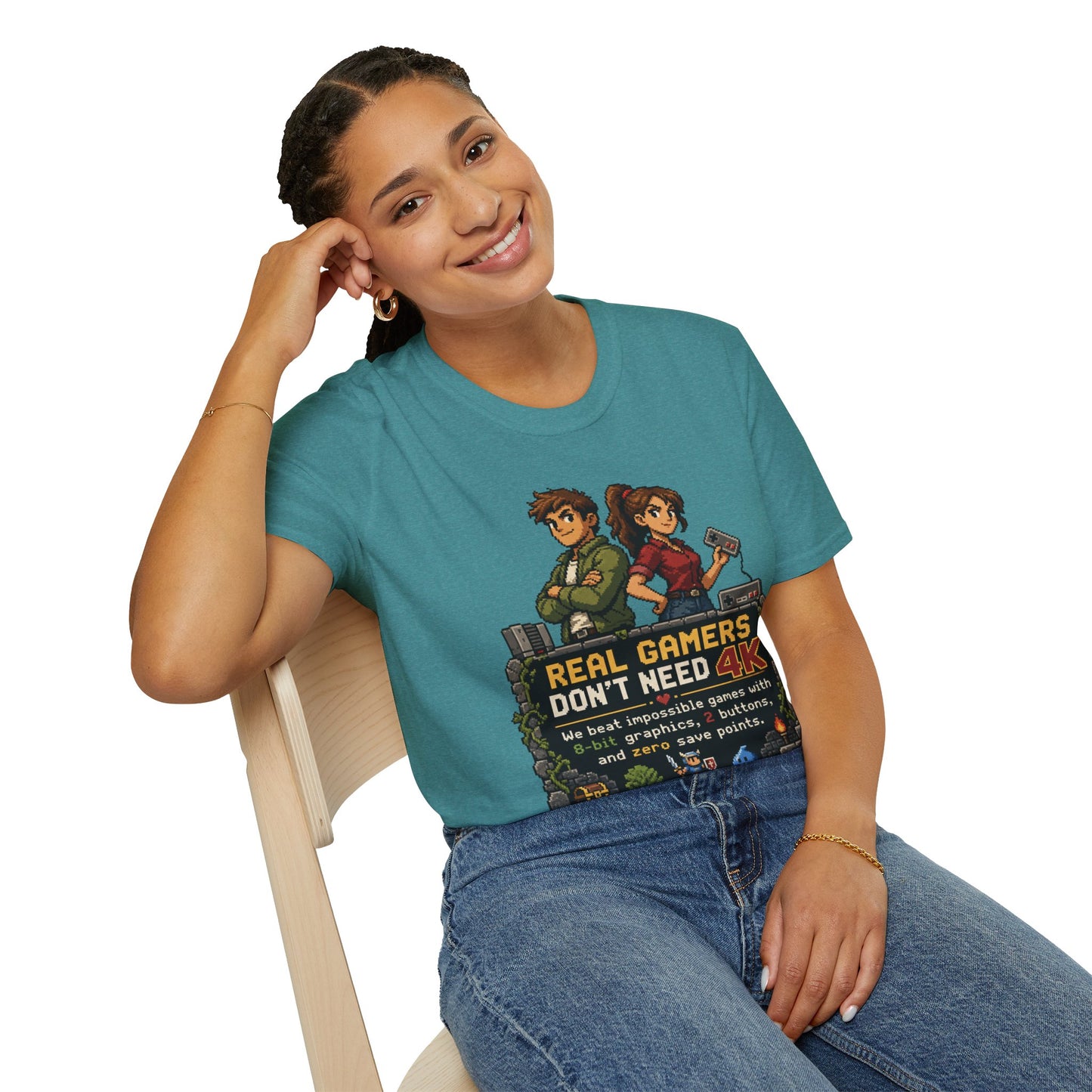 T-Shirt — Retro Pixel 'Real Gamers Don't Need 4K' Graphic Tee