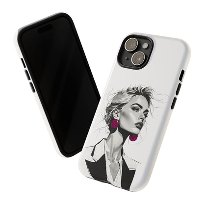 Phone Case — Chic Portrait with Pink Earrings (Stylish Protective Tough Case)