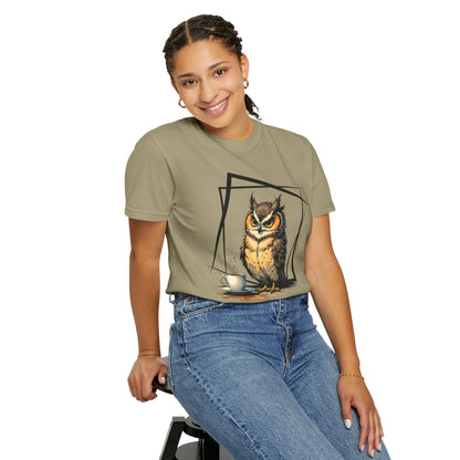 Owl & Coffee Graphic T-Shirt — 'A Day to Coffee and Contemplate'
