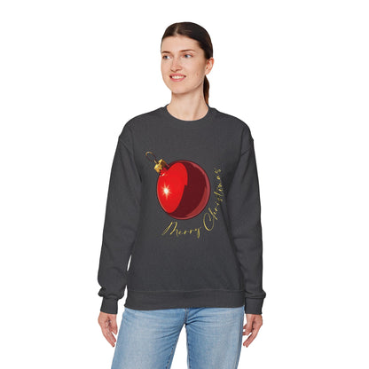 Christmas Ornament Crewneck Sweatshirt — Red Bauble "Merry Christmas" Holiday Sweater