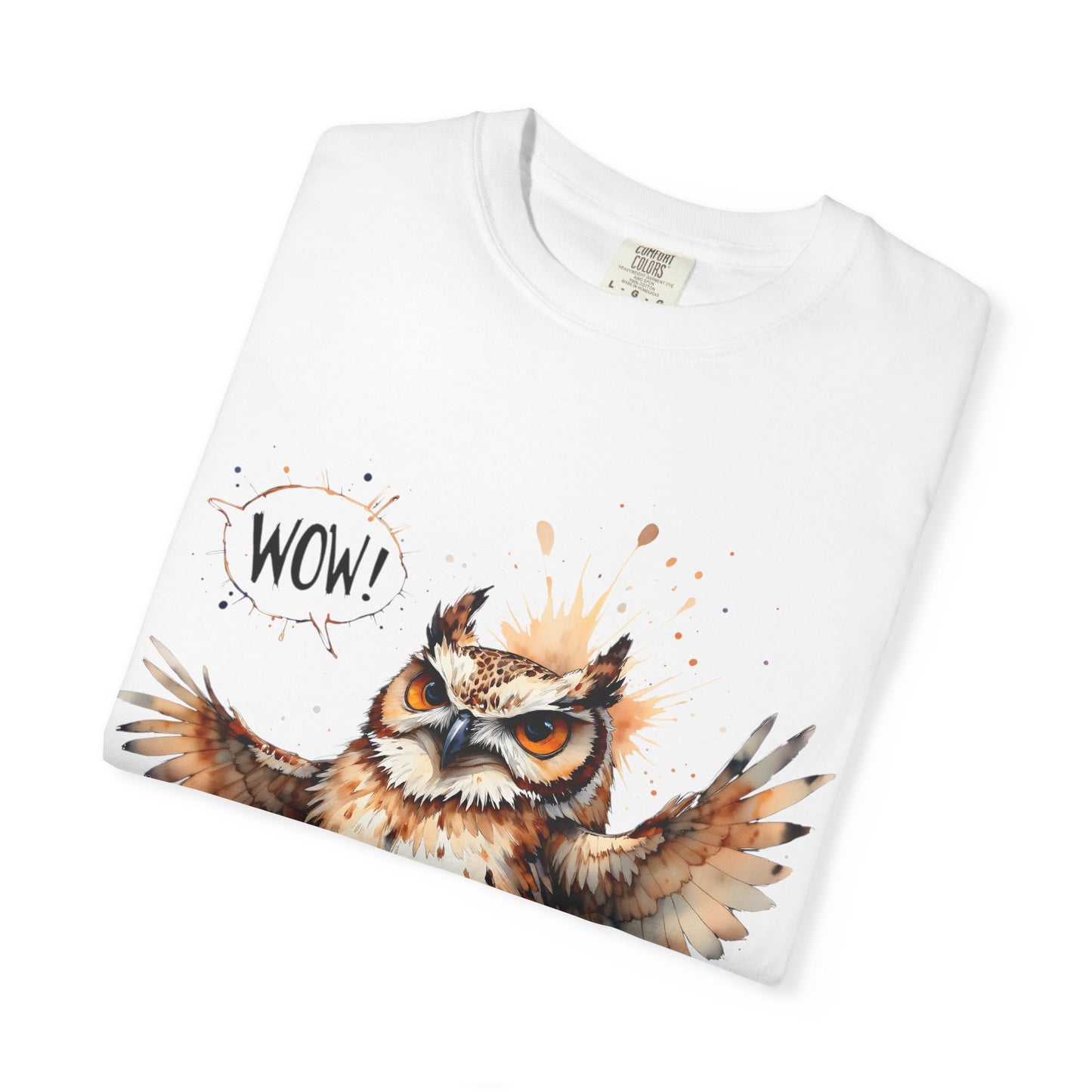 Owl Watercolor T-Shirt — Cute 'Wow!' Cartoon Owl Graphic Tee