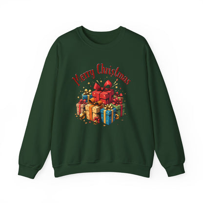 Christmas Crewneck Sweatshirt — "Merry Christmas" with Festive Gift Pile