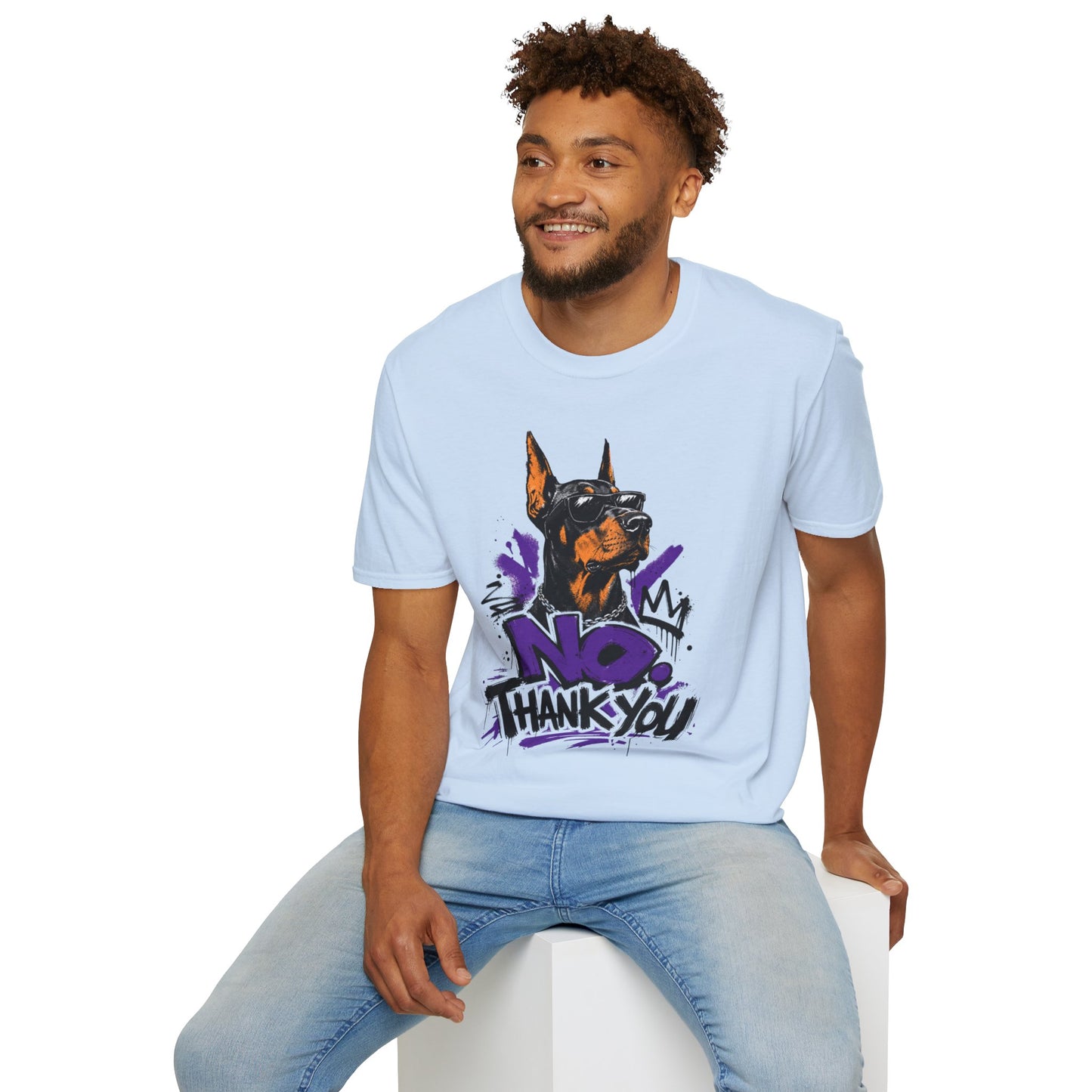 Doberman Graphic Tee — 'No, Thank You' Street Art T-Shirt