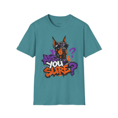 Doberman Graffiti T-Shirt — "You Sure?" Street Art Dog Tee