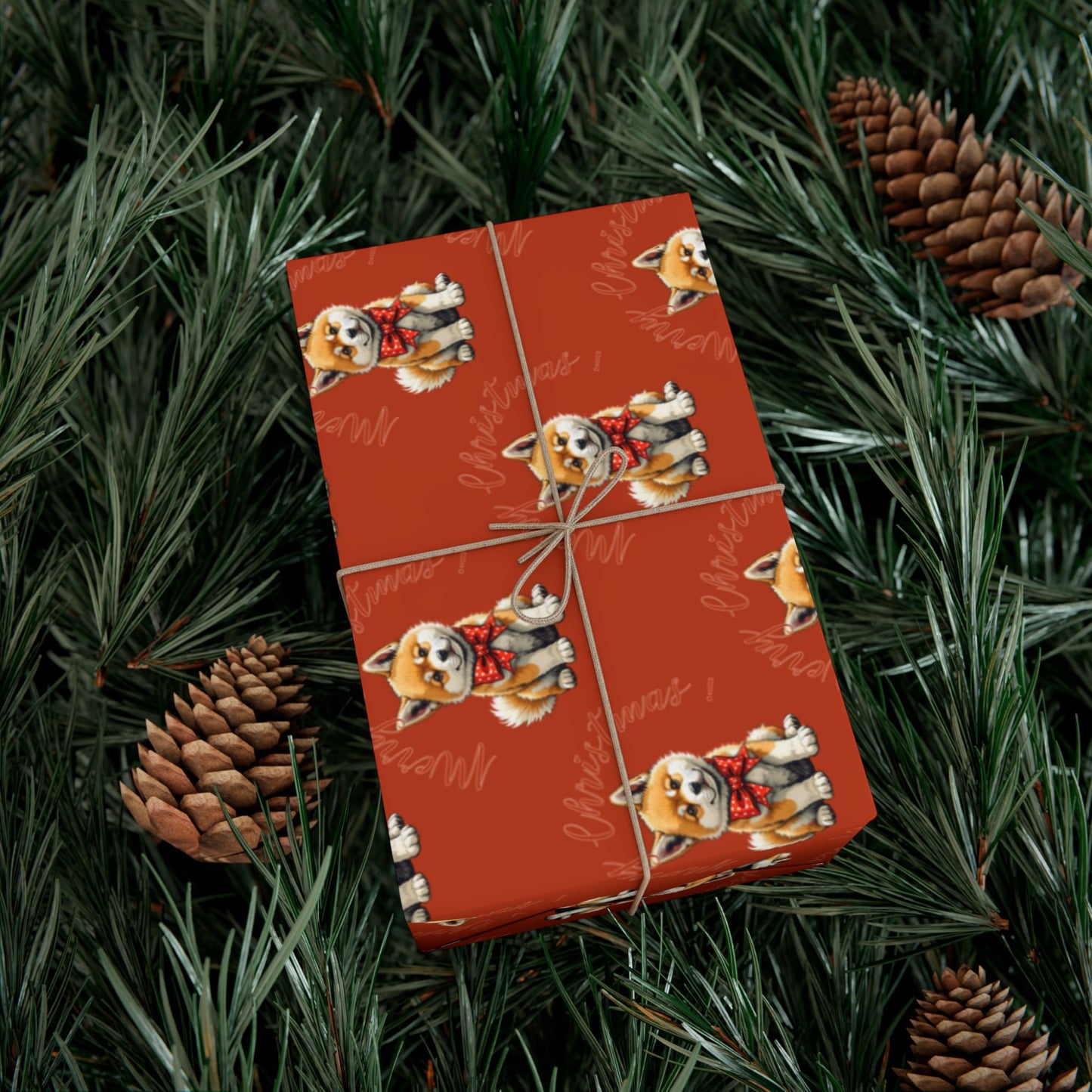 Christmas Corgi Gift Wrap Paper — Red Holiday Wrapping Paper with Cute Corgi Dogs