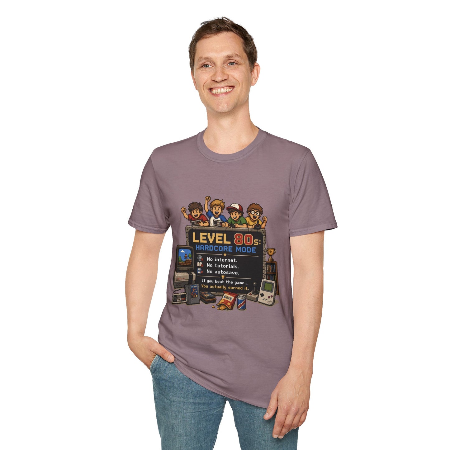 80s Level Up T-Shirt — 'Level 80s: Hardcore Mode' Retro Gaming Tee