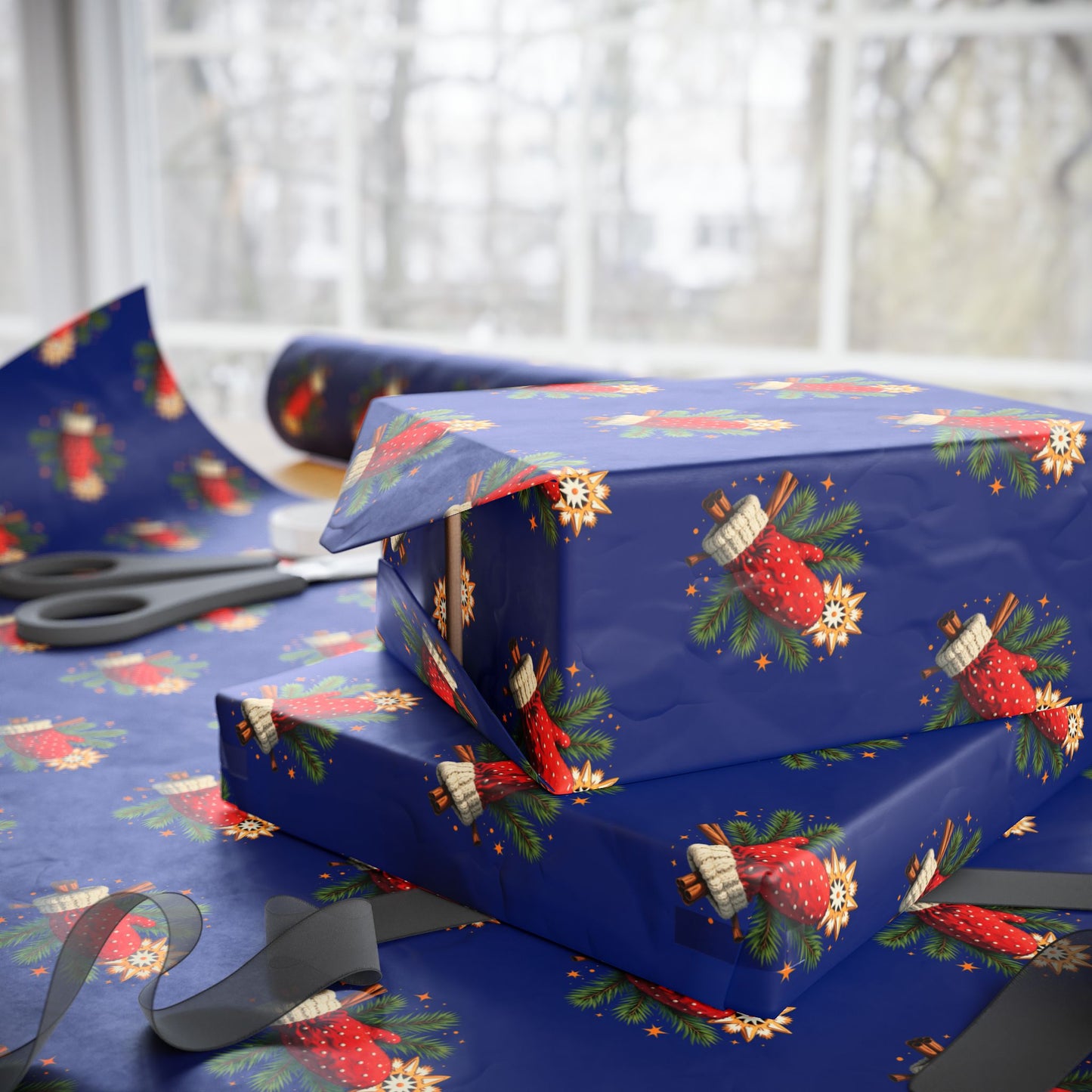 Strawberry Floral Wrapping Paper Roll — Blue Fruit Pattern Gift Wrap for Birthdays & Holidays
