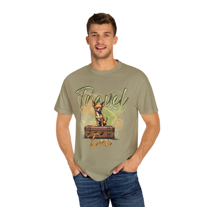 Travel Time Unisex Garment-Dyed T-Shirt - Cute Dog Design for Animal Lovers
