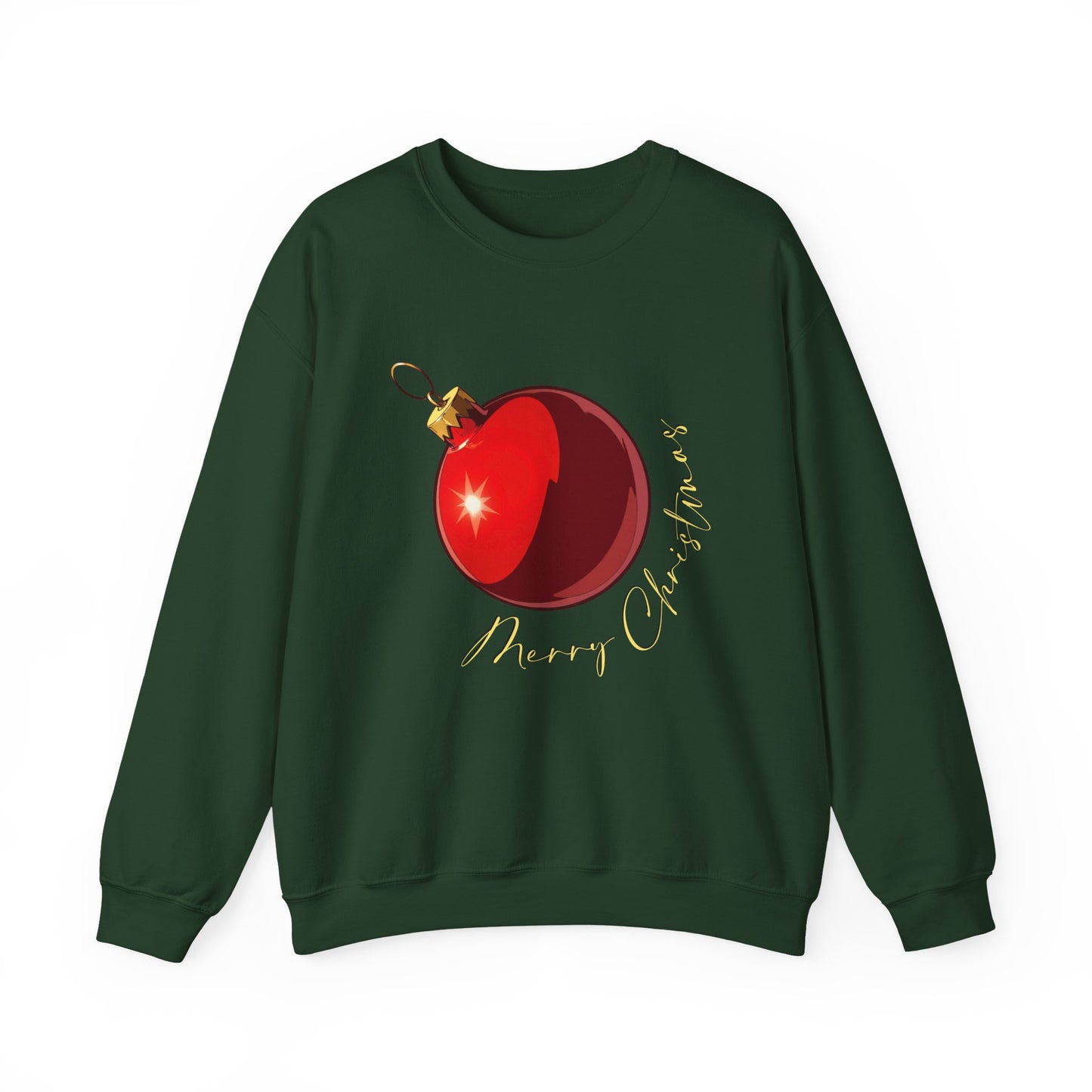 Christmas Ornament Crewneck Sweatshirt — Red Bauble "Merry Christmas" Holiday Sweater