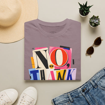 No, Thank You Graphic Tee — Colorful Bold Lettering T‑Shirt