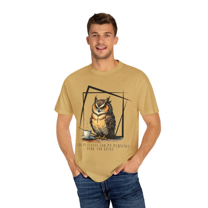Owl & Coffee Graphic T-Shirt — 'A Day to Coffee and Contemplate'