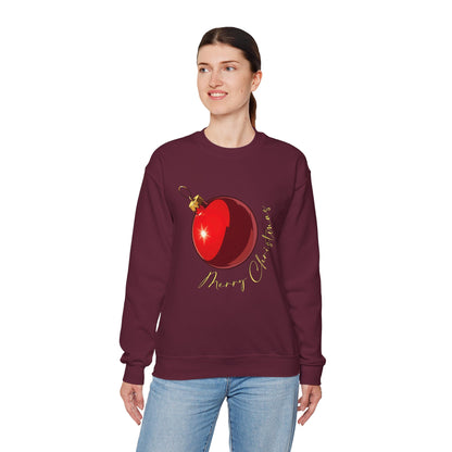Christmas Ornament Crewneck Sweatshirt — Red Bauble "Merry Christmas" Holiday Sweater