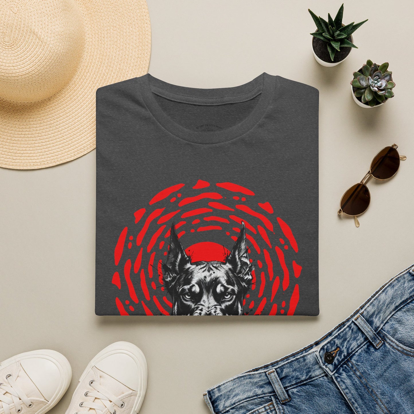 Doberman Graphic T-Shirt — Red Halo 'Bandit' Design