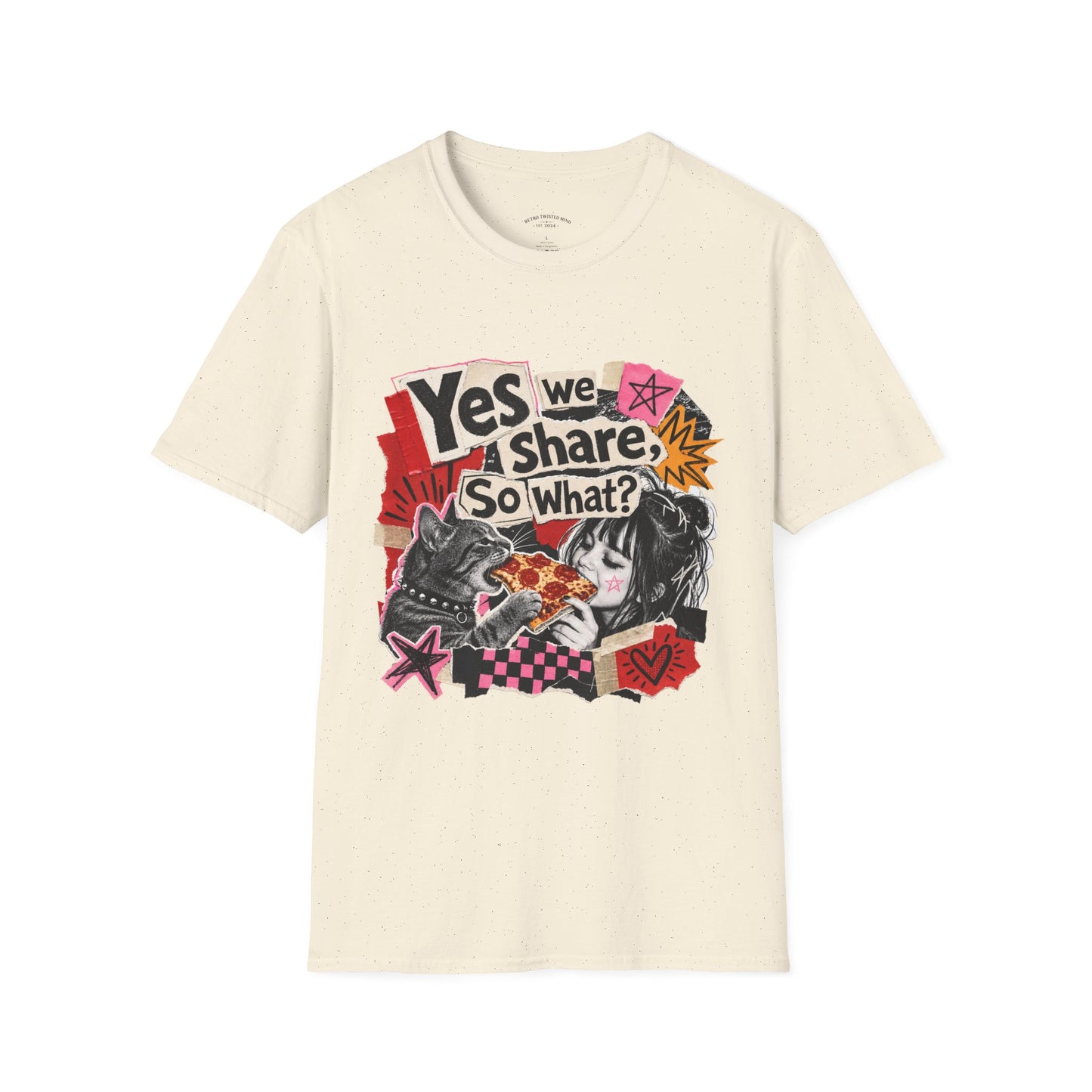 T-Shirt — "Yes We Share, So What?" Retro Collage Graphic Tee