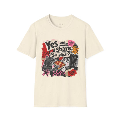 T-Shirt — "Yes We Share, So What?" Retro Collage Graphic Tee