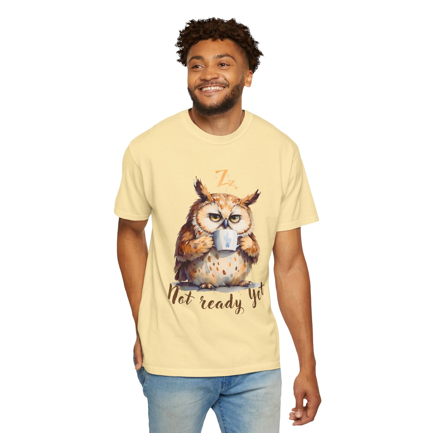 Not Ready Yet Owl T-Shirt — Cute Coffee Morning Graphic Tee