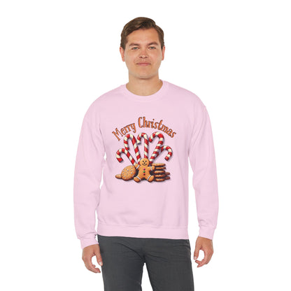 Christmas Candy Canes Crewneck Sweatshirt — "Merry Christmas" Gingerbread Holiday Sweater