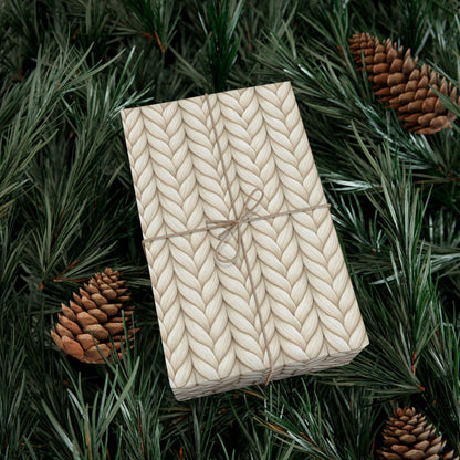 Knit Stitch Beige Gift Wrap Paper – Cozy Neutral Holiday Wrapping
