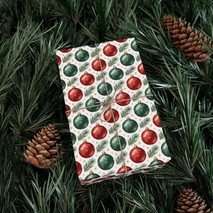 Christmas Ornament Gift Wrap Paper - Red & Green Bauble Wrapping Paper