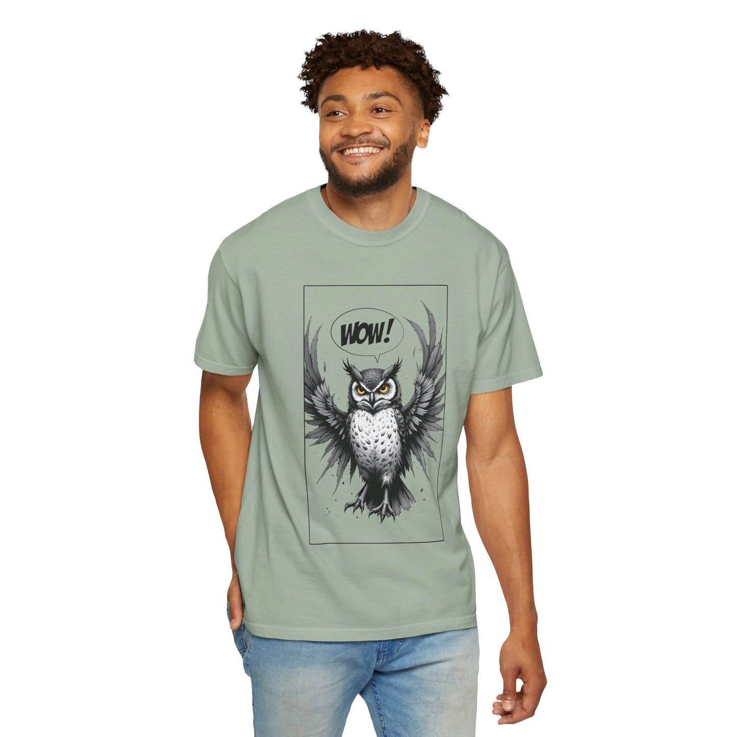Owl Graphic T-Shirt — 'WOW!' Illustrated Night Owl Tee