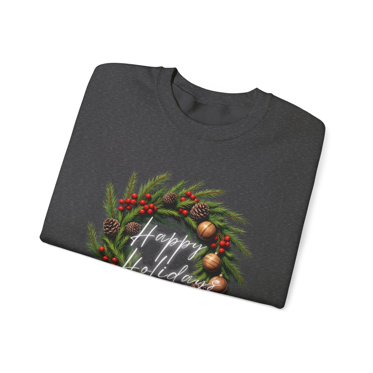 Christmas Wreath Crewneck Sweatshirt – Festive Pine & Ornaments Holiday Sweater