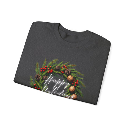 Christmas Wreath Crewneck Sweatshirt – Festive Pine & Ornaments Holiday Sweater