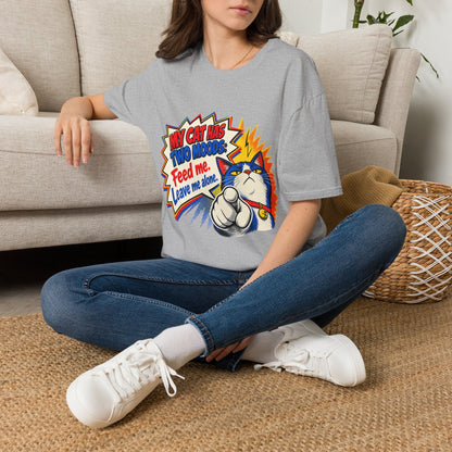 Cat T-Shirt — "My Cat Has Two Moods: Feed Me, Leave Me Alone" Funny Retro Comic Tee