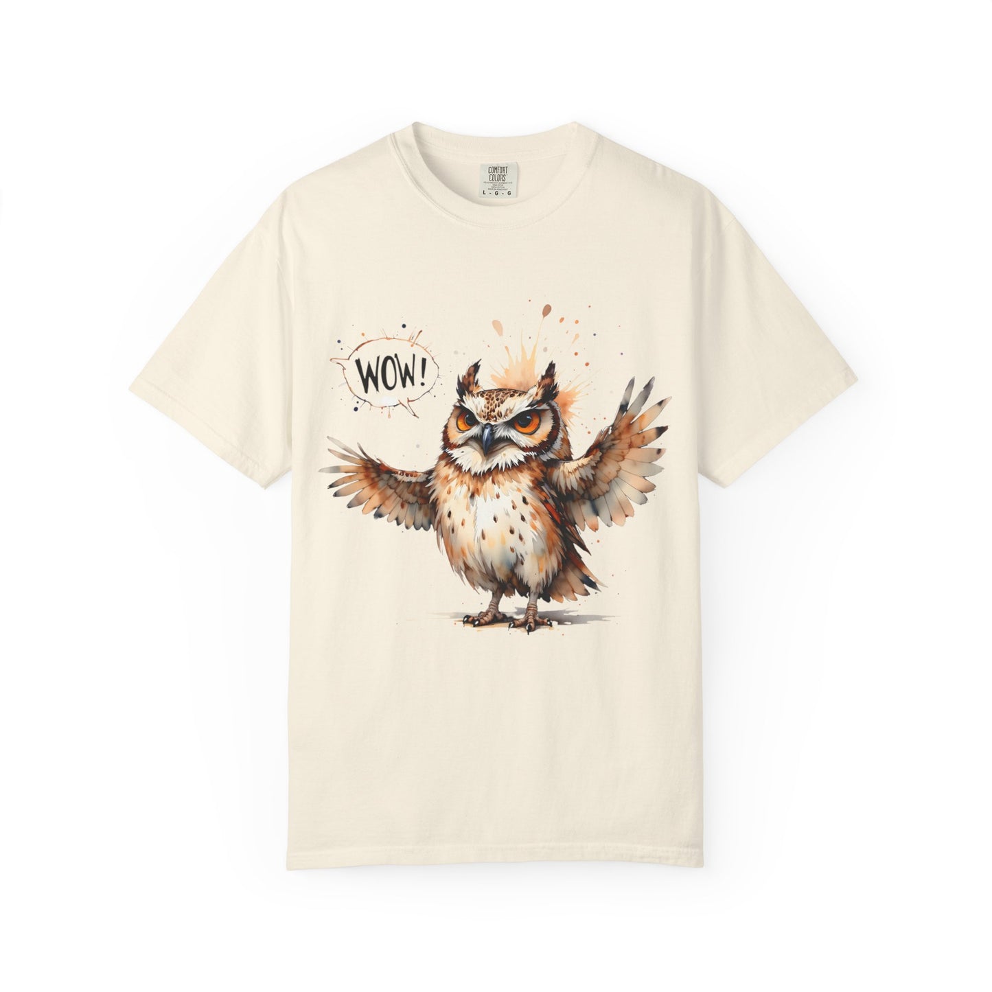 Owl Watercolor T-Shirt — Cute 'Wow!' Cartoon Owl Graphic Tee