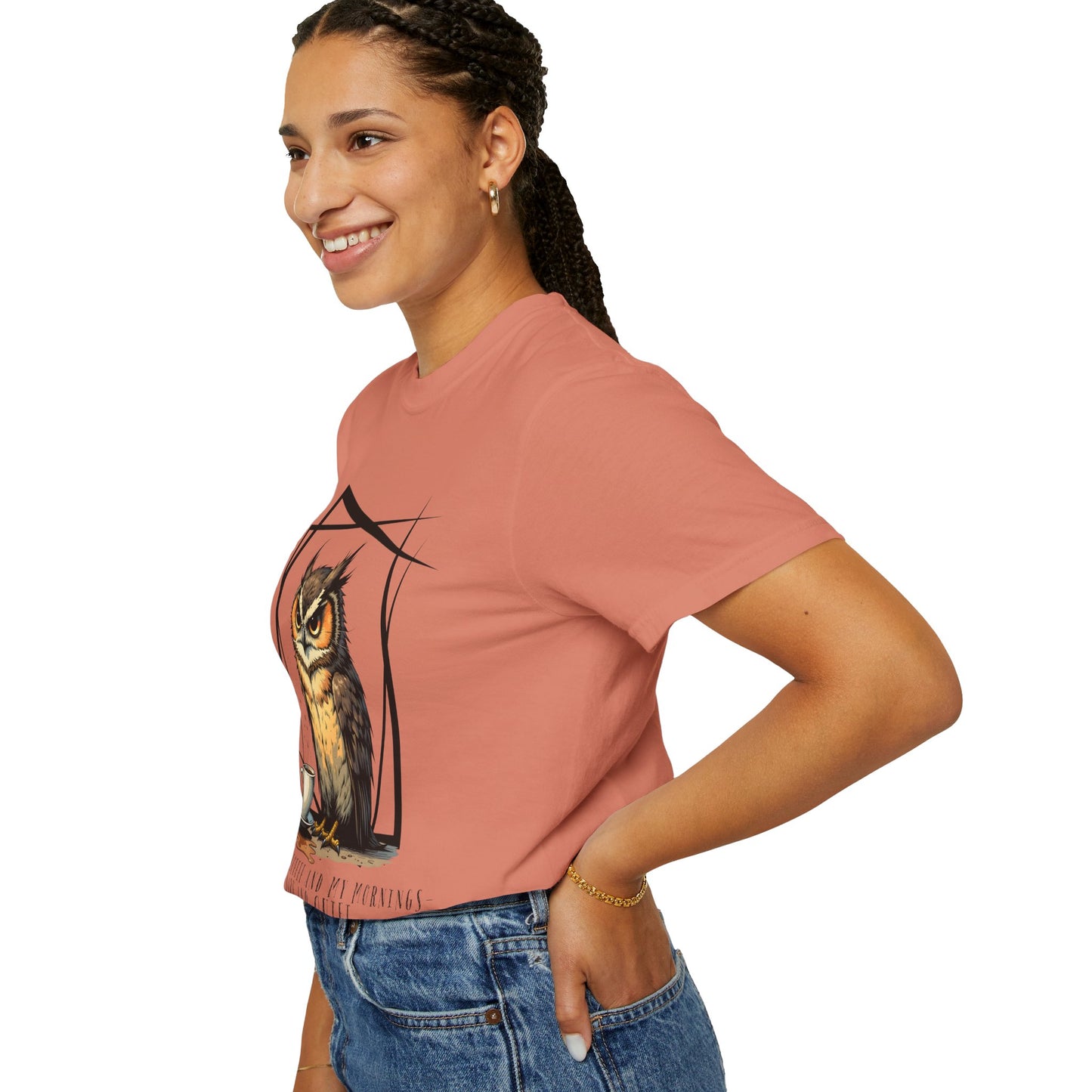 Owl & Coffee Graphic T-Shirt — 'A Day to Coffee and Contemplate'