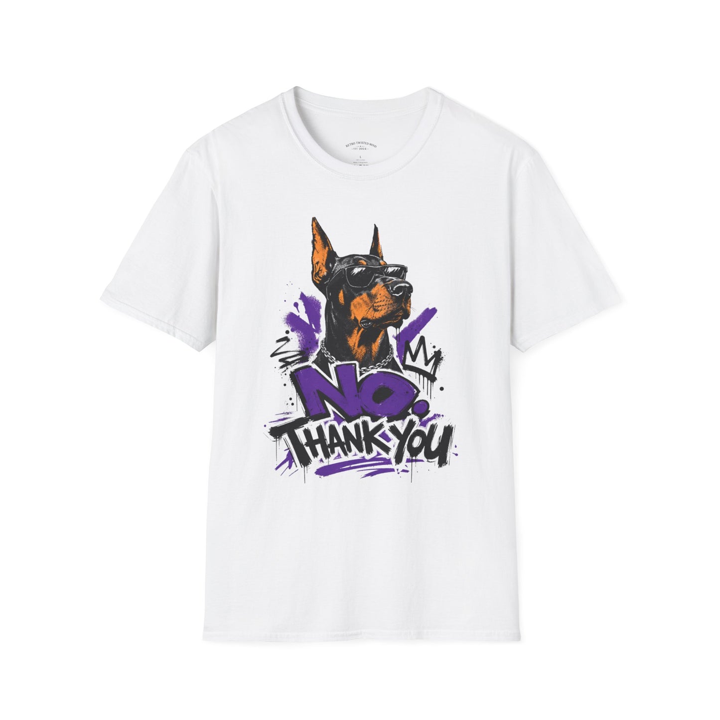 Doberman Graphic Tee — 'No, Thank You' Street Art T-Shirt