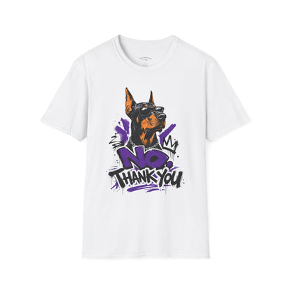 Doberman Graphic Tee — 'No, Thank You' Street Art T-Shirt