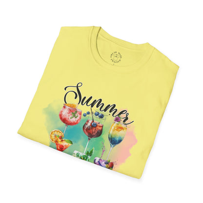 Summer Colors Cocktail T-Shirt, Unisex Tee, Fun Summer Wear, Gift for Cocktails Lovers, Beach Party Shirt, Vacation Top