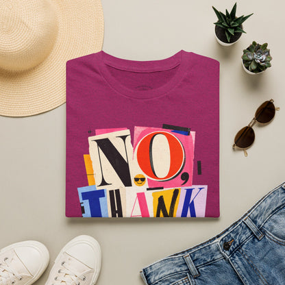 No, Thank You Graphic Tee — Colorful Bold Lettering T‑Shirt