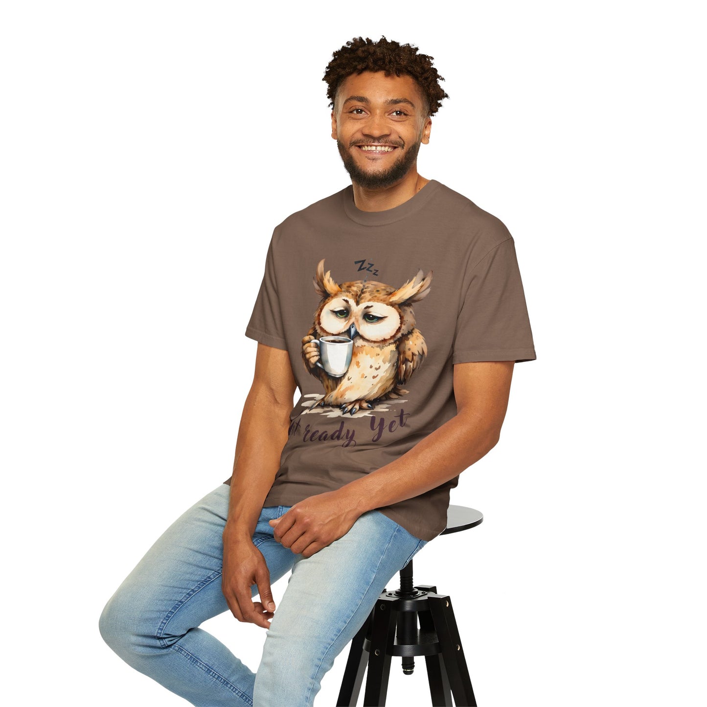 Not Ready Yet Owl T-Shirt — Cute Sleepy Owl Coffee Tee