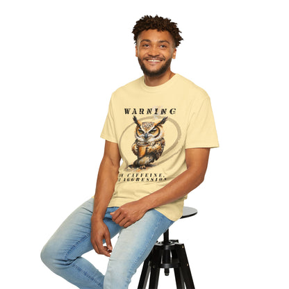 Warning Owl T-Shirt — "Low Caffeine, High Aggression" Graphic Tee