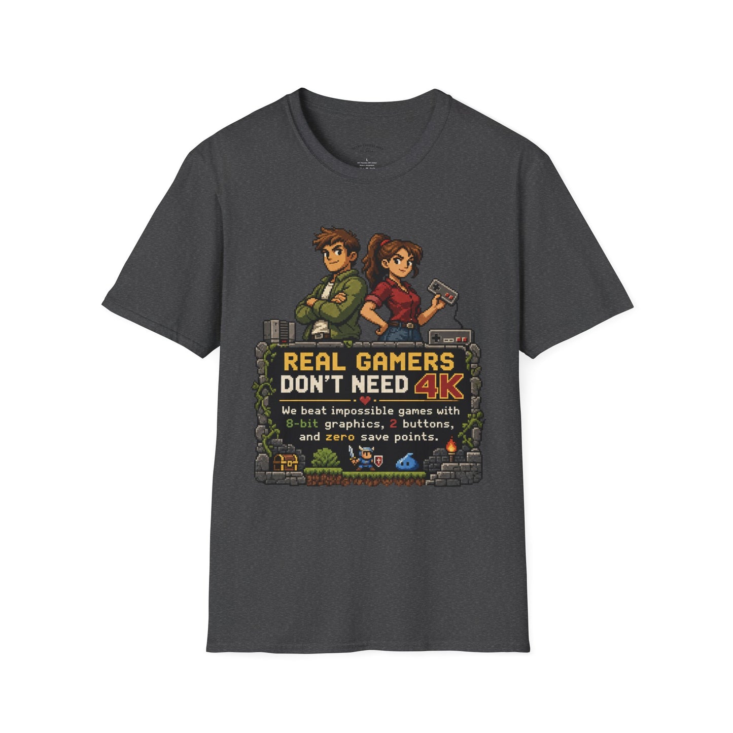 T-Shirt — Retro Pixel 'Real Gamers Don't Need 4K' Graphic Tee