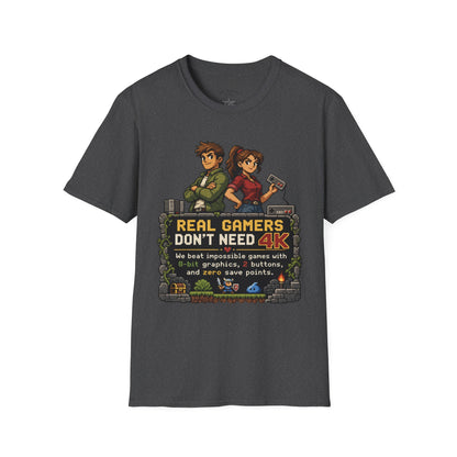 T-Shirt — Retro Pixel 'Real Gamers Don't Need 4K' Graphic Tee
