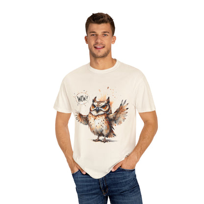 Owl Watercolor T-Shirt — Cute 'Wow!' Cartoon Owl Graphic Tee