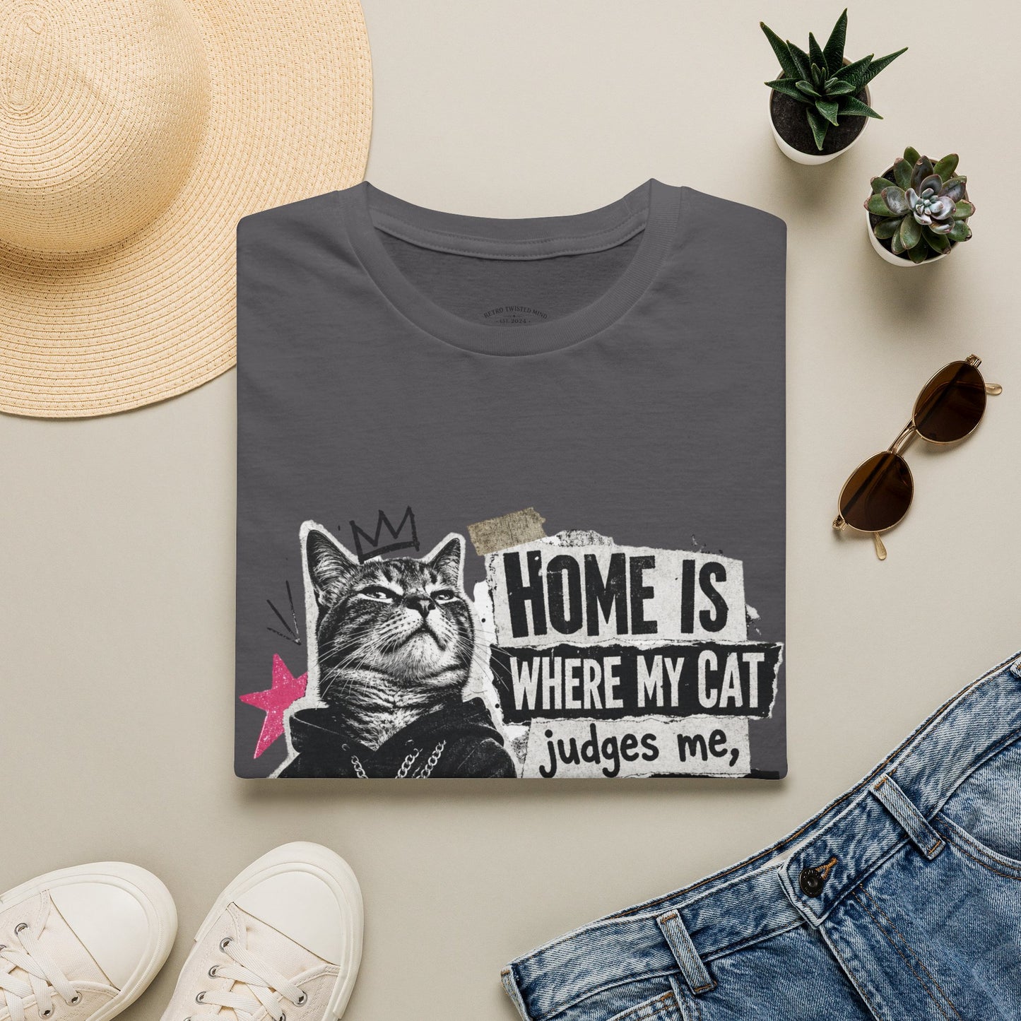 Cat T-Shirt — "Home Is Where My Cat Judges Me" Funny Graphic Tee
