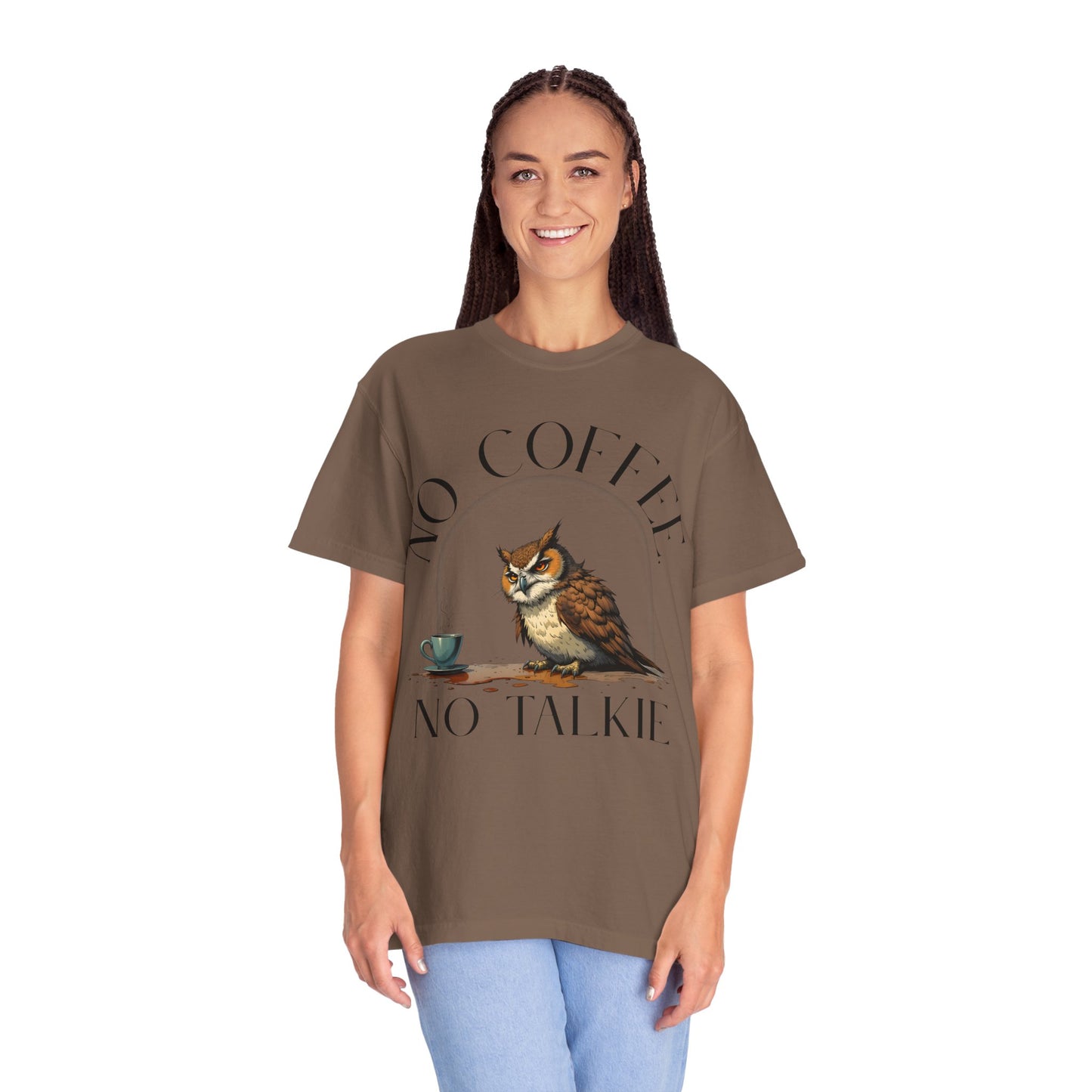 No Coffee No Talkie T-Shirt — Funny Owl Coffee Tee